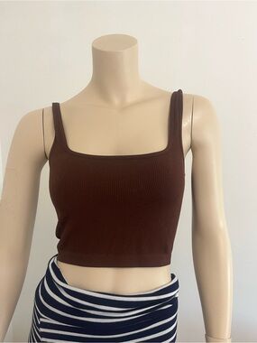 Bozzolo Ribbed Square-Neck Crop Tank - Brown